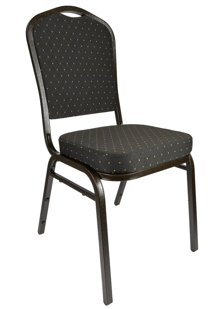 Black Fabric with Gold Dots on Gold Vein Frame Crown Banquet Chair