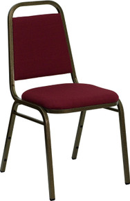 Burgundy Fabric Stacking Banquet Chair with Trapezoidal Back with Gold Vein Frame