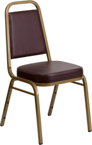 Brown Vinyl THICK CUSHION Stacking Banquet Chair with Gold Frame