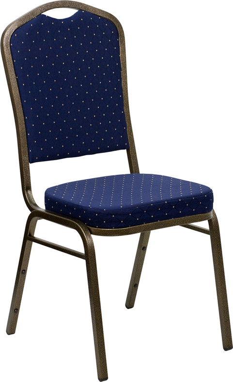 Navy Blue Speckled Fabric Crown Back Stacking Banquet Chair with