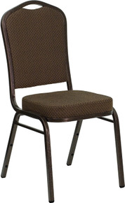 Brown Patterned Fabric Crown Back Stacking Banquet Chair with Copper Vein Frame