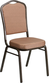 Gold Diamond Patterned Fabric Crown Back Stacking Banquet Chair with Gold Vein Frame