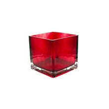 Red Everyday Cube Glass Vase / Candle Holder – 5" – 12 pcs/case