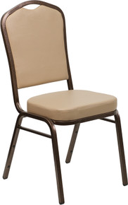 Tan Vinyl Crown Back Stacking Banquet Chair with Copper Vein Frame
