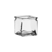 4" Clear Glass Cube Vase with Lip - 12 Pieces