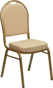 Beige Patterned Fabric Dome Back Stacking Banquet Chair with Gold Frame