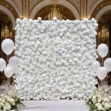5D White Rose & Hydrangea Rolling Curtain Flower Wall Backdrop – 8ft × 8ft