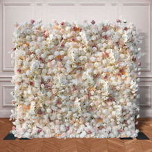 5D Champagne White Rose Flower Wall for Wedding Backdrop – 8ft × 8ft