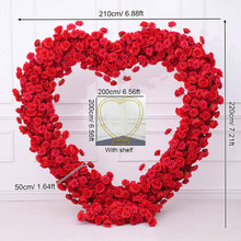 Luxury Red Rose Floral Arrangement Cloth Base Heart‑Shaped Arch Props