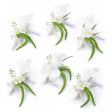 White 6pcs A Rose Calla Boutonniere Set Wrist Flower Bridal Groom Wedding Supplies – 6pcs Set
