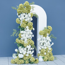 5D Green White Hydrangea Rose Flower Runner Decor Wedding Backdrop KT Board – 2pcs (No Stand)