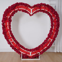 Dark Red Cloth Base Floral Arrangement Wedding Backdrop Heart‑Shaped Arch