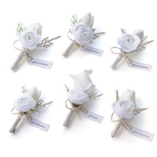 White 6pcs B Rose Calla Boutonniere Set Wrist Flower Bridal Groom Wedding Supplies – 6pcs Set
