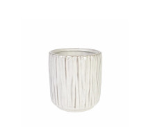 24 Pcs - 4 Inch Ceramic White Cream Pot with Vertical Lines
