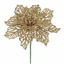 Case of 36 - 6" Holiday Glitter Gold Poinsettia Plastic Pick