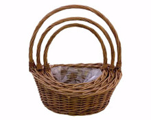 Case of 4 - S/3 Dark Round Willow Basket W/Handle