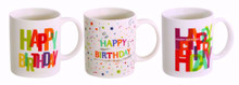Case of 24 - 3 Asst Dynamic Happy Birthday Ceramic Mug 12oz