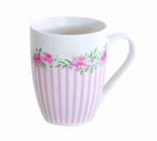 Case of 24 - Floral & Pink Stripe Ceramic Mug