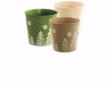 Case of 48 - 3 Asst Snowy Pine Tree Metal Pot Cover 4"