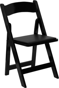 Black Wood Folding Chair with Padded Vinyl Seat