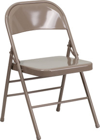 Triple Braced and Double Hinged Beige Metal Folding Chair