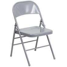 Triple Braced and Double Hinged Gray Metal Folding Chair
