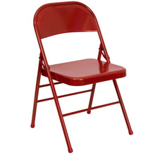 Triple Braced and Double Hinged Red Metal Folding Chair