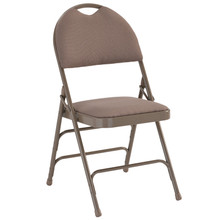 Extra Large Ultra-Premium Triple Braced Beige Fabric Metal Folding Chair with Easy-Carry Handle
