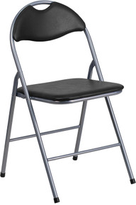 Black Vinyl Metal Folding Chair with Carrying Handle