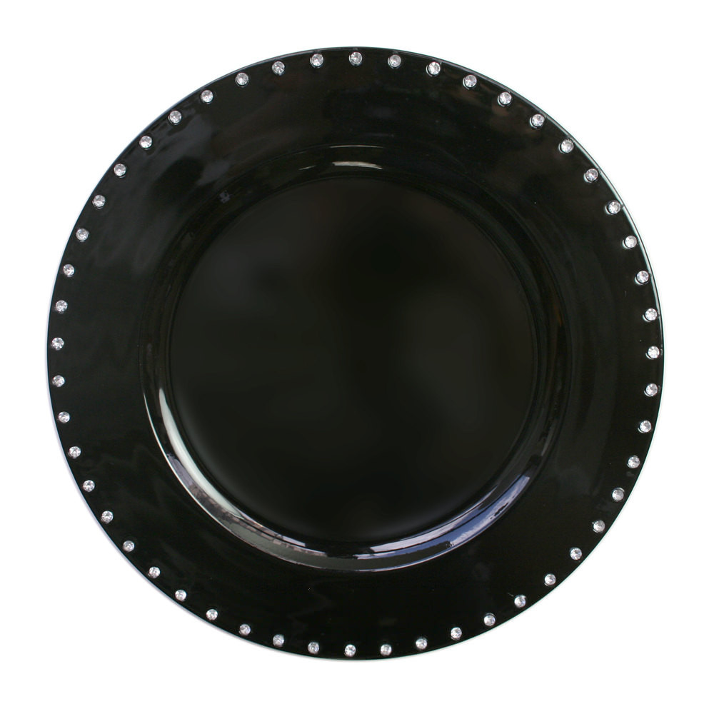 Case of 24 Black Jeweled Rim 13" Round Charger Plates 5