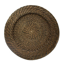 Case of 8 Brick Brown Rattan 13" Round Charger Plates