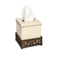 Cream Acanthus Leaf Ceramic Tissue Box by GG Collection, 7"H