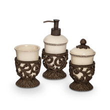 Cream Acanthus Leaf Vanity Containers by GG Collection, 3 Piece Set