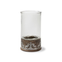 Small Mango Wood with Metal Inlay Hurricane Candleholder, GG Heritage Collection, 12.5"H