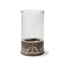 Large Mango Wood with Metal Inlay Hurricane Candleholder, GG Heritage Collection, 16.5"H