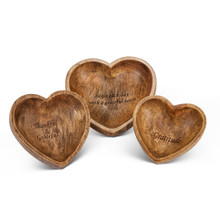 Set of 3 Gratitude Mango Wood Heart Serving Bowls by GG Collection