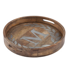 Round Mango Wood Tray with Metal Inlay "M" Monogram, 20"D - GG Heritage Collection