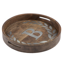 Round Mango Wood Tray with Metal Inlay "B" Monogram, 20"D - GG Heritage Collection