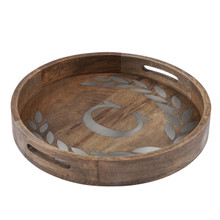 Round Mango Wood Tray with Metal Inlay "C" Monogram, 20"D - GG Heritage Collection