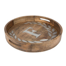 Round Mango Wood Tray with Metal Inlay "F" Monogram, 20"D - GG Heritage Collection