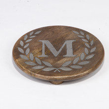 Round Mango Wood Trivet with Metal Inlay "M" Monogram, 10"D - GG Heritage Collection