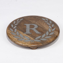Round Mango Wood Trivet with Metal Inlay "R" Monogram, 10"D - GG Heritage Collection