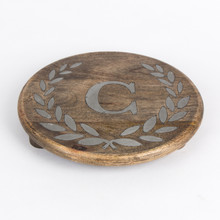 Round Mango Wood Trivet with Metal Inlay "C" Monogram, 10"D - GG Heritage Collection