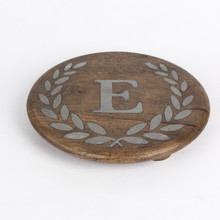 Round Mango Wood Trivet with Metal Inlay "E" Monogram, 10"D - GG Heritage Collection