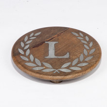 Round Mango Wood Trivet with Metal Inlay "L" Monogram, 10"D - GG Heritage Collection