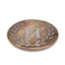 Round Mango Wood Trivet with Metal Inlay "H" Monogram, 10"D - GG Heritage Collection