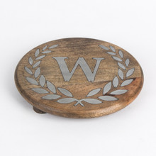 Round Mango Wood Trivet with Metal Inlay "W" Monogram, 10"D - GG Heritage Collection