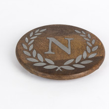 Round Mango Wood Trivet with Metal Inlay "N" Monogram, 10"D - GG Heritage Collection