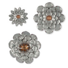 Set of 3 Galvanized Wall Flowers Dimensional Decor