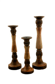 Mango Wood Vintage Style Candleholder/Candlestick, Set of 3, Brown